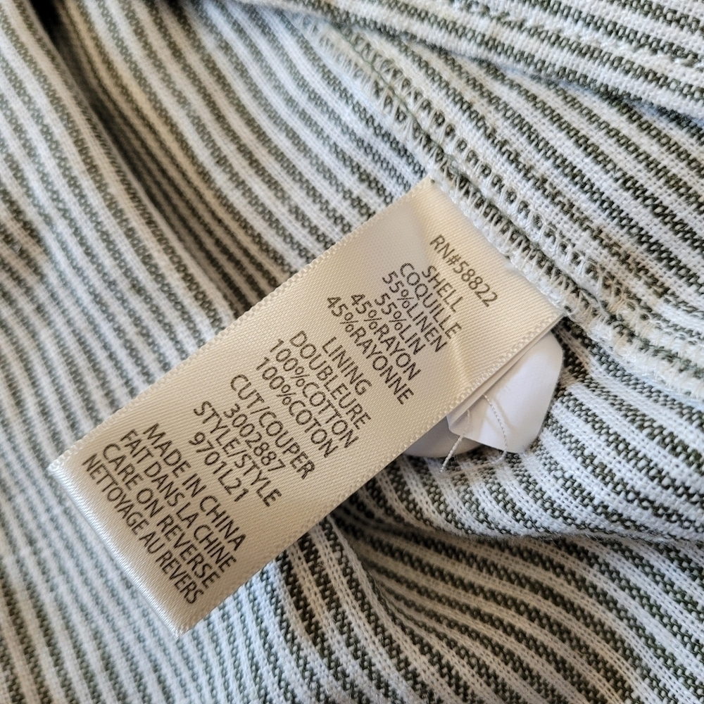 Max Studio White and Green Striped Linen Ruched Sleeve Blazer Size Women's Small - Picture 12 of 12